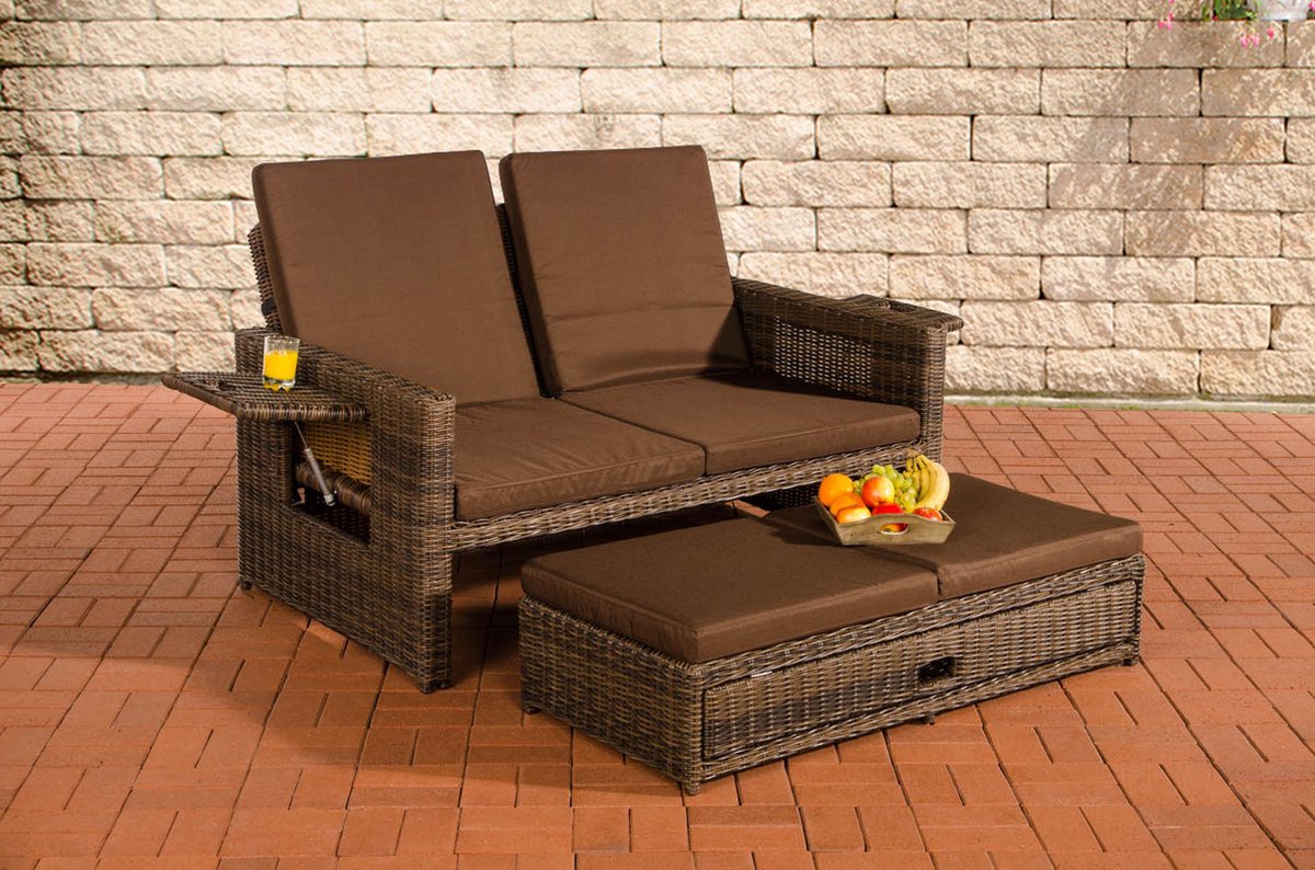 CLP Ancona - Loungebank - 5mm Poly-rotan bruin gemeleerd aardsbruin