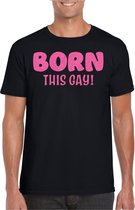 Bellatio Decorations Gay Pride T-shirt voor heren - born this gay - zwart - roze glitter - LHBTI XXL