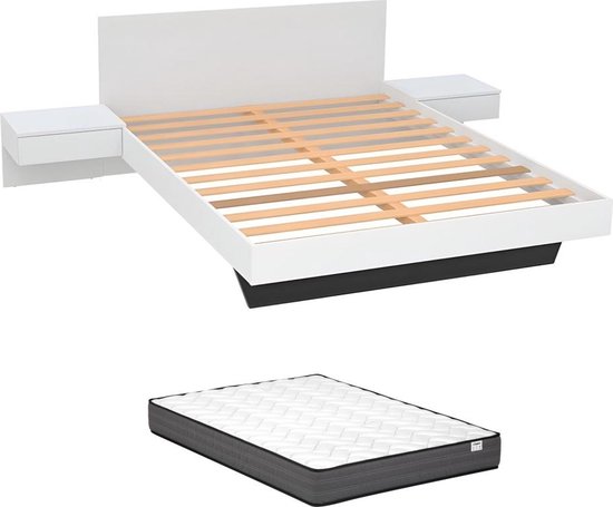 Bed met nachtkastjes - 140 x 190 cm - Kleur: wit + matras - MARVELLOUS L 234 cm x H 74.9 cm x D 192.2 cm