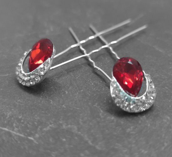 PaCaZa - Zilverkleurige Hairpins - Rode Kristal - Diamantjes - 5 stuks