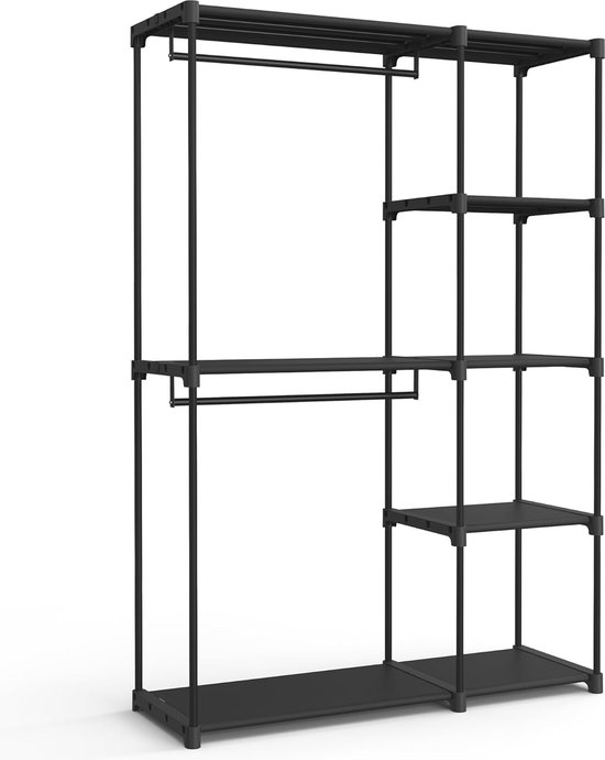 JoliJour Open Kledingkast Kledingrek Portiek Kleding Stalk Vloerkapstok Multifunctionele Kleding Spaanplaat en Metalen Kledingrek voor Slaapkamer 40 x 150 x 182 cm