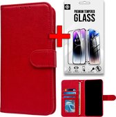 Casemania Hoesje Geschikt voor Samsung Galaxy A15 - Rood & Glazen Screenprotector - Luxe Portemonnee Book Case
