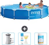 Intex Rond Frame Zwembad - 366 x 76 cm - Blauw - Inclusief Zwembadfilterpomp - Testrips - Chloor