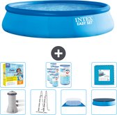 Intex Rond Opblaasbaar Easy Set Zwembad - 457 x 107 cm - Blauw - Inclusief Pomp - Ladder - Grondzeil - Afdekzeil Onderhoudspakket - Filters - Vloertegels