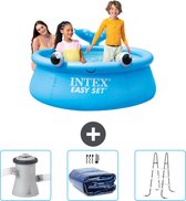 Intex Rond Opblaasbaar Easy Set Zwembad - 183 x 51 cm - Blauw - Walvis - Inclusief Zwembadfilterpomp - Solarzeil - Ladder