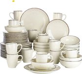 LBB Luxe Tableware Set - 48 pièces - 12 personnes - Porcelaine - Service d'assiettes - Assiettes plates - Assiettes à dessert - Bols - Mugs - Bols - Beige