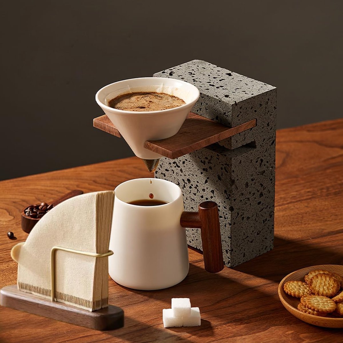 58 Mm Bodemloze Koffiefilterhouder, Kopje Filtermand Portafilte, 3 Oren Roestvrijstalen Koffiefilterhouder Massief Houten Handvat voor Barsetto Koffiezetapparaat (Een zwartzure Onderdelen van huisho