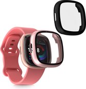 kwmobile 2x coque adaptée à Fitbit Versa 4 / Sense 2 - Housse pour tracker d'activité en verre trempé et cadre en plastique noir / vieux rose