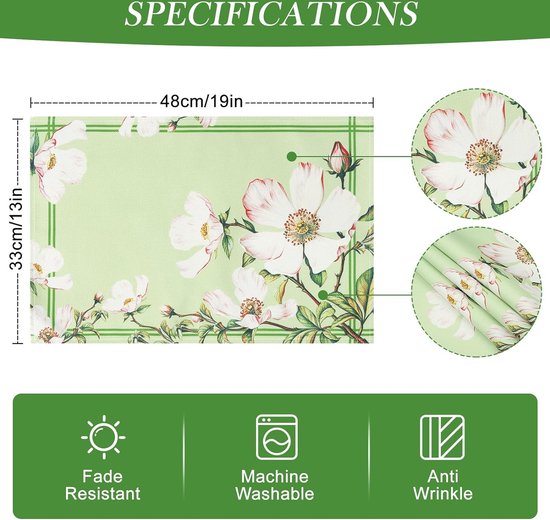 Artoid Mode Set van 4 placemats, bloemen, grassen, planten, lente, set