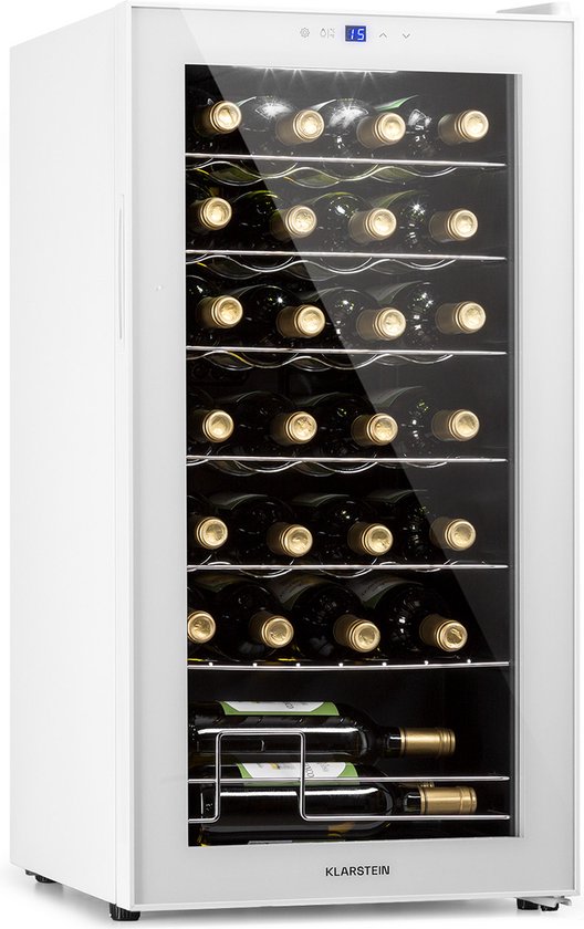 Klarstein Shiraz 28 Uno Wijnkoelkast - 74 Liter - 28 Flessen - Touch bedieningspaneel - 5-18°C - Wit glas