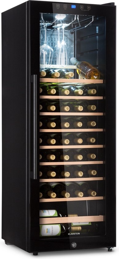 Klarstein Barossa 54 Uno Wijnkoelkast - 155 Liter - 54 Flessen - Glazen deur - Touch bediening - LED Verlichting - Zwart