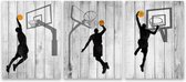Allernieuwste.nl® Canvas Schilderij 3-luik Basketbal Slam Dunk - Sportief - Woonkamer - 3st 50 x 70 cm Zwart/Wit