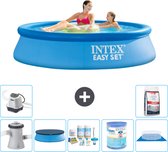 Intex Rond Opblaasbaar Easy Set Zwembad - 244 x 61 cm - Blauw - Inclusief Pomp Afdekzeil - Onderhoudspakket - Filter - Grondzeil - Zoutwatersysteem - Zwembadzout