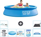 Intex Rond Opblaasbaar Easy Set Zwembad - 244 x 61 cm - Blauw - Inclusief Pomp Solarzeil - Onderhoudspakket - Filter - Grondzeil - Stofzuiger - Solar Mat