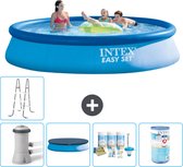 Intex Rond Opblaasbaar Easy Set Zwembad - 396 x 84 cm - Blauw - Inclusief Pomp Afdekzeil - Onderhoudspakket - Filter - Ladder - Voetenbad