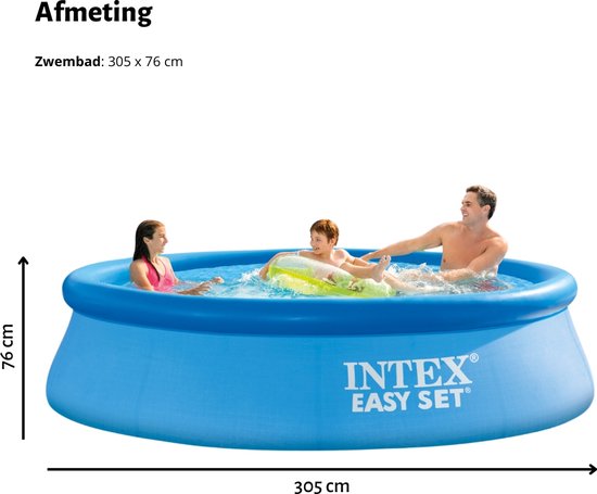 Intex Rond Opblaasbaar Easy Set Zwembad - 305 x 76 cm - Blauw - Inclusief Pomp Solarzeil - Onderhoudspakket - Filter - Schoonmaakset