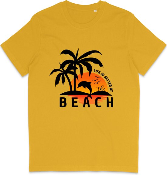 T Shirt Heren en Dames - Life is Better at the Beach - Geel - S