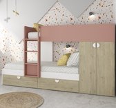 Bol.com Stapelbed Jip met kast & lades - eik/wit/oudroze aanbieding