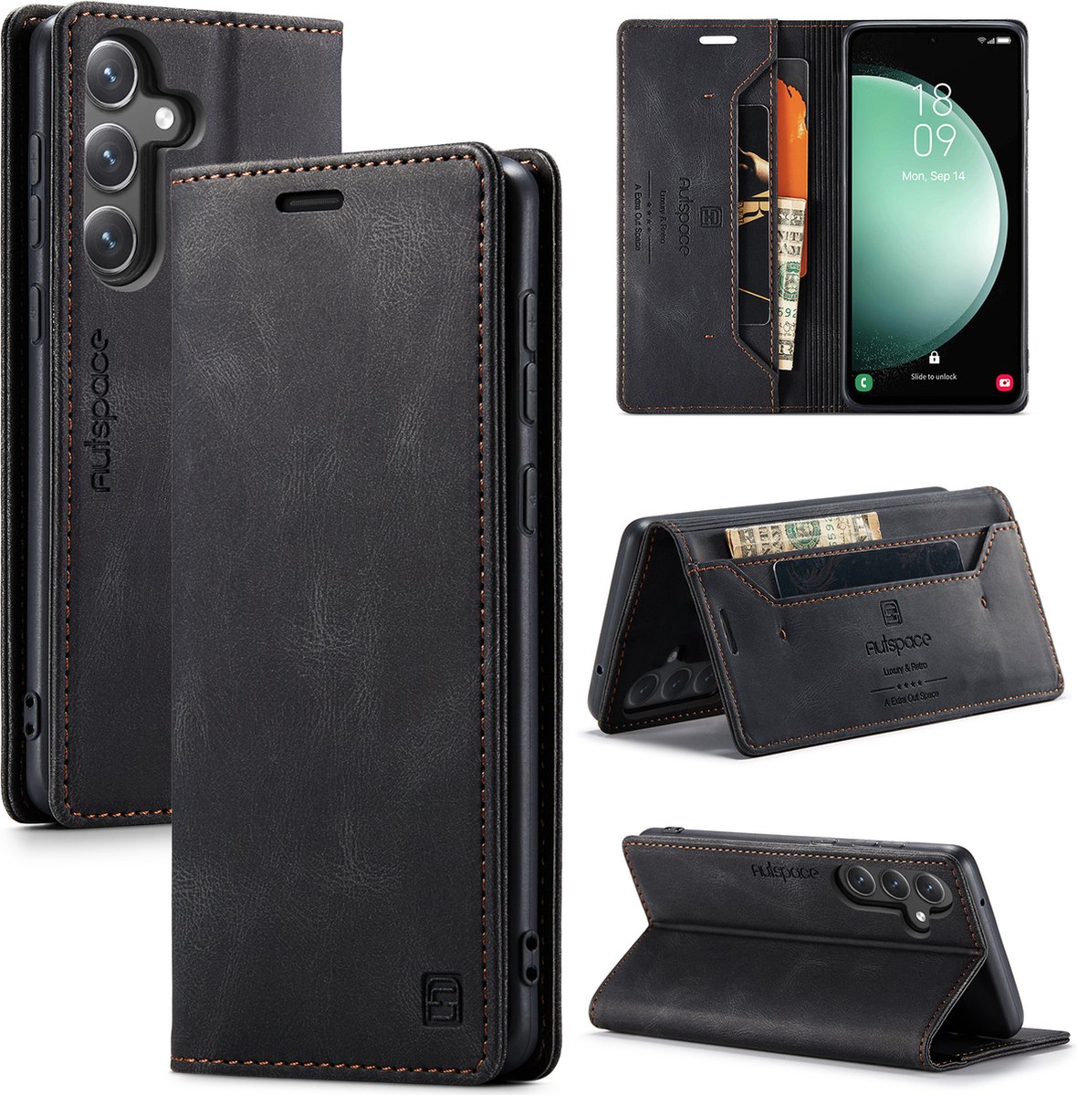 Luxe Flip Case met RFID Bescherming Kaarthouder en Magneetsluiting voor Samsung Galaxy S23 FE _ Zwart