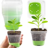 DOUUCO Pack of 24 8 cm Propagation Pots Plant Pots Transparent with Silicone Base, Flower Pots Plastic Square Mini Pots, Reusable Propagator Box for Seedlings or Cuttings Succulents Green