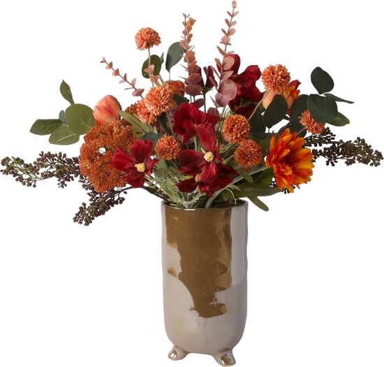 WinQ - Bouquet noué de Fleurs artificielles rouge avec Oranje - Incl. Vase