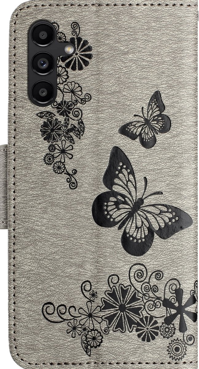 Mobigear Telefoonhoesje geschikt voor Samsung Galaxy A35 Hoesje | Mobigear Butterfly Bookcase Portemonnee | Pasjeshouder voor 2 Pasjes | Telefoonhoesje voor Pinpas / OV Kaart / Rijbewijs - Grijs