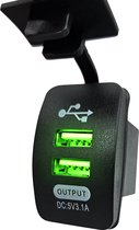 12V USB Autolader 2 Poorten Inbouw - 5V/3.1A - PUSB1-G - USB Stopcontact Auto, Boot en Camper - Groen