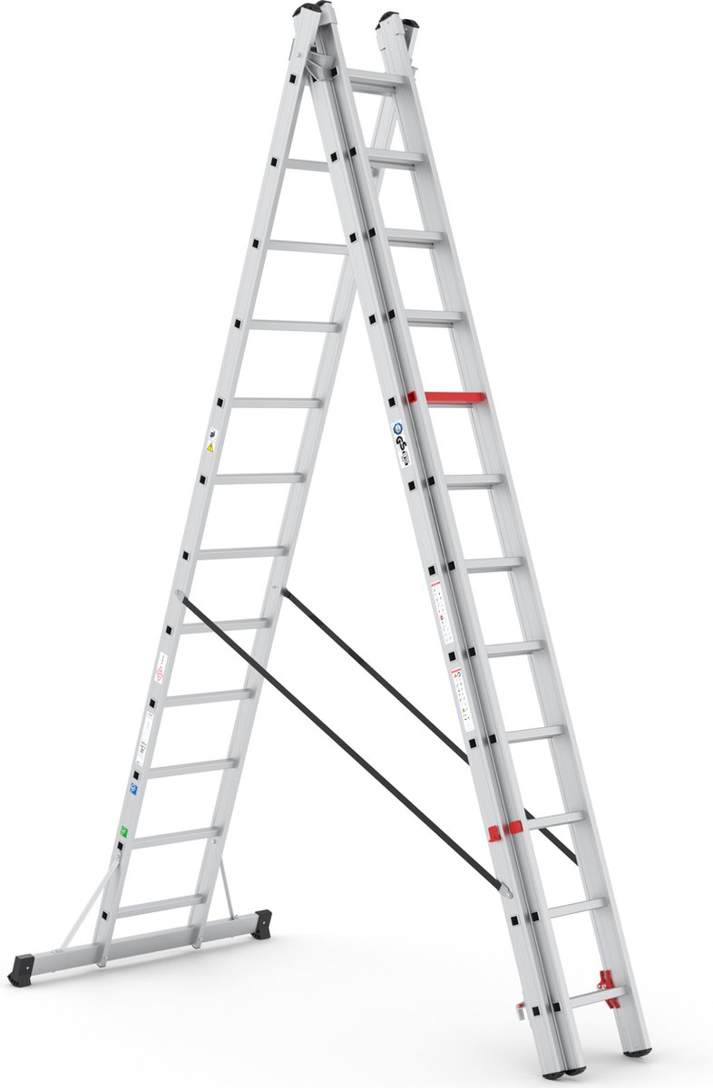 Professionele Ladder | 3-delig | 3x12 Sporten | reformladder | ladder | trapladder | schuifladder | Uitgeschoven lengte 8,58m – foto 2