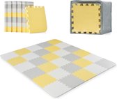 Kinderkraft LUNO Tapis de jeu pour bébé, tapis de jeu pour bébé, tapis pour enfants, comprenant 30 puzzles, éducatif, puzzle en mousse, chambre de bébé, imperméable, 150 x 180 cm, avec sac, blanc/jaune