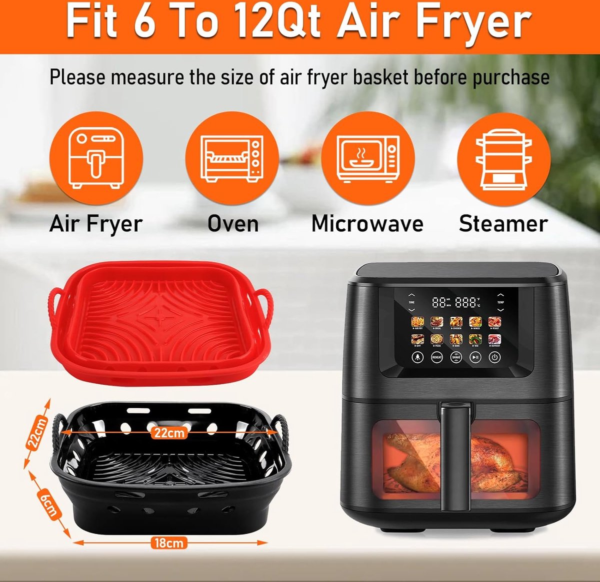2PCS Siliconen vorm voor Heteluchtfriteuse, 22CM Air Fryer Siliconen