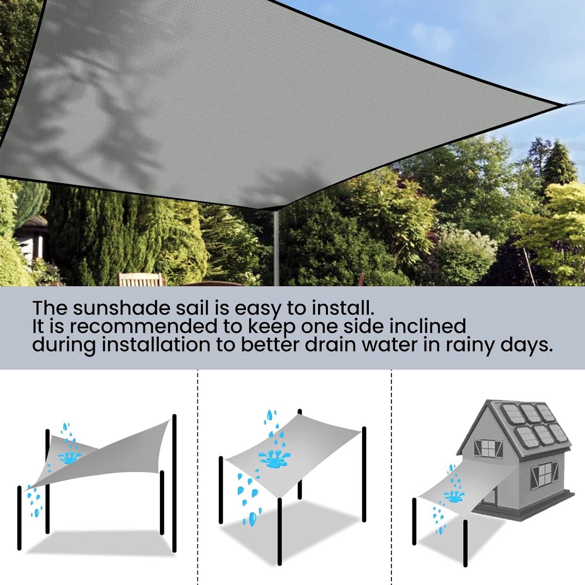 Waterdichte Zonneschermen Voor Tuin 2.4 x 2.6 m Rechthoek Waterdicht, Regenbestendig, Uv-Bestendig Zonneschermen met Ogen en Touw Voor Pergola, Feest, Beige