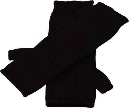 Zwarte gebreide vingerloze ellebooglange handschoenen