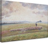 Landschap met kudde schapen - Camille Pissarro schilderijen - Landschap wanddecoratie - Canvas schilderij Oude Meesters - Wanddecoratie industrieel - Canvas schilderijen - Slaapkamer accessoires 90x60 cm