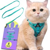 Kattentuigje met riem, 150 cm, kattenriem met harnas, polyester, verstelbare kattenlijnset, ontsnappingsbestendig voor kittens (blauw meer, S)