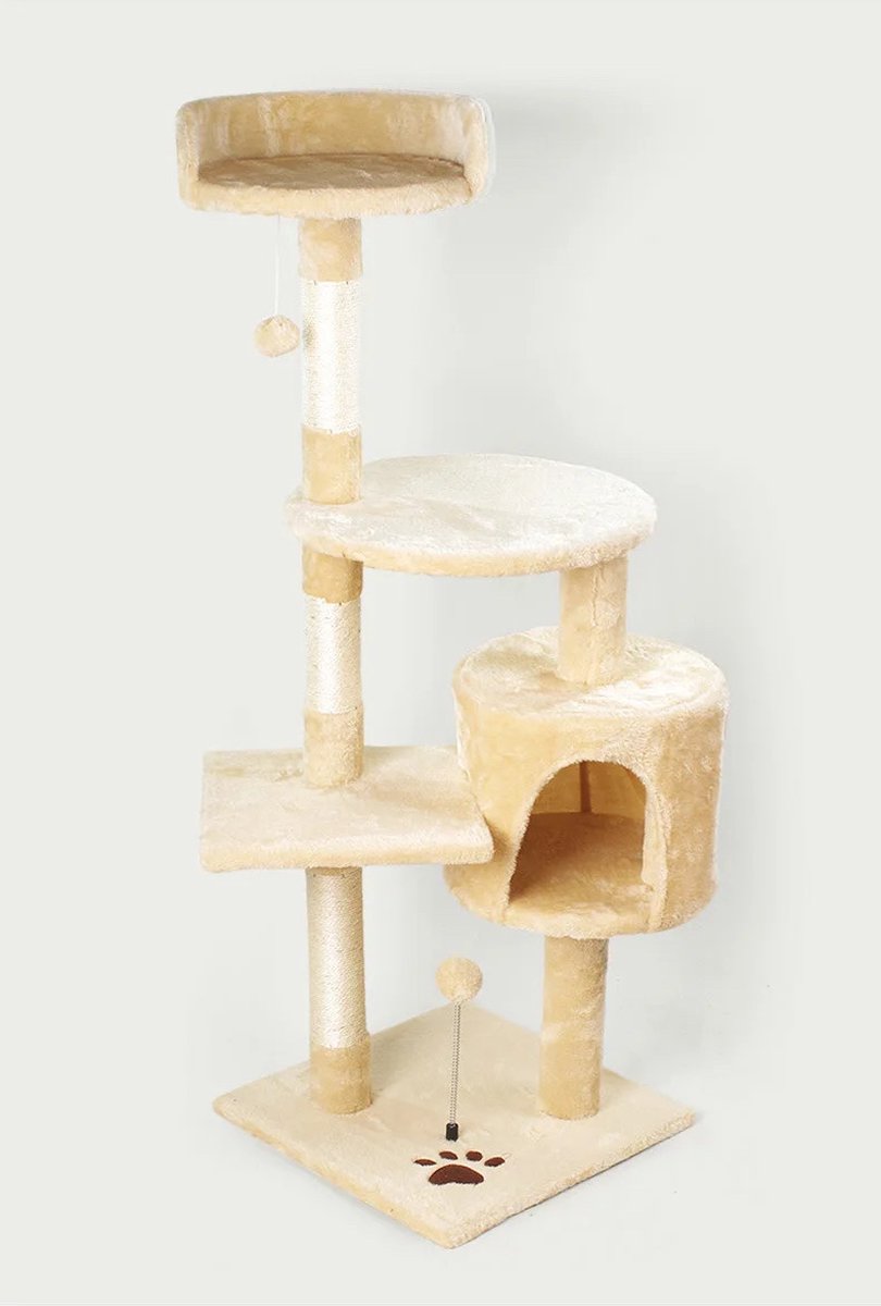 PEAM® Krabpaal voor Katten - Kattenboom Grote Katten - Cat Tower - 40x40x116cm - Crème - Krabpaal - Kattenboom - Speelplek Kat - Rustplek Kat - 5 Niveaus - Kitten