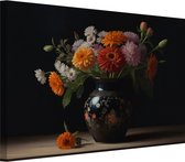 Stilleven met bloemen schilderij - Bloemen wanddecoratie - Muurdecoratie Natuur - Schilderijen op canvas industrieel - Schilderijen op canvas - Decoratie woonkamer 150x100 cm