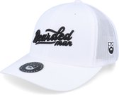 Hatstore- Retro Script Logo White Trucker - Bearded Man Cap