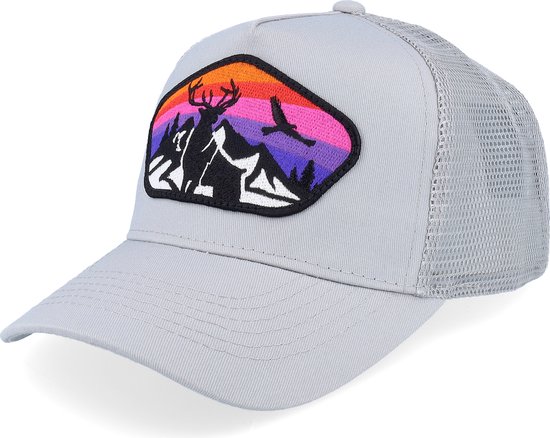 Hatstore- Kids Colorful Deer Big Patch Light Grey Trucker - Kiddo Cap Cap