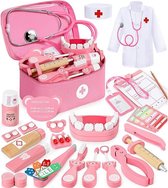 Dokterset Speelgoed - Dierenarts Speelgoed - Dokterset met Doktersjas Kind - Kinderspeelgoed voor Jongens en Meisjes - Vanaf 2 Jaar geschikt voor 3, 4, 5 en Ouder - Roze