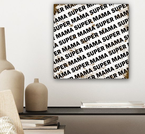 Peintures sur Toile Cadeau Mère - Super Maman - Vintage - 20x20 cm - Décoration murale