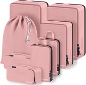 Kofferorganizerset 8-delig, inpakzakken voor koffers, verpakkingsblokjesset voor op reis, inpakzakken met make-uptasje (roze, 8 stuks)