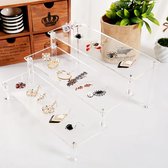 3-laags acryl-verhoger-displaystandaard, 30 cm display-verhogerplank, transparant acryl organizer-tafelplank voor kaptafel, cupcake, parfum, huidverzorging, cosmetica, sieradenstandaard (2 stuks)