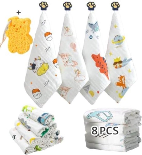 Baby Washandjes Set of 8 Soft Mousseline Washcloths for Newborns with Sensitive Skin