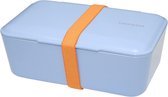 TAKENAKA Bento Bite Box Periwinkle Blue milieuvriendelijke lunchbox gemaakt in Japan, BPA- & rietvrij, 100% recyclebaar plastic flesgebruik, magnetron- en vaatwasmachinebestendig, Bentobox rechthoekig L174x110xH70mm (Maagdenpalm Blauw * band: Oranje)