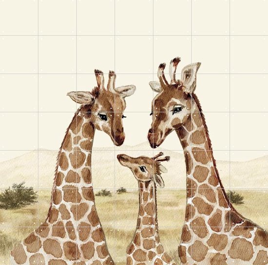 IXXI Giraffenfamilie - Wanddecoratie - Kinderen - 140 x 140 cm