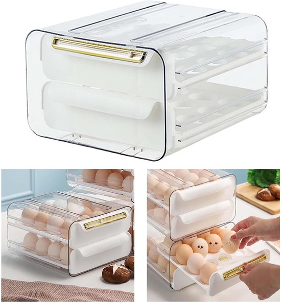Velox Goods VL‑526 Eierhouder – Koelkast Eiertray Duo‑Laags – 32‑Eiopslag (16+16) – Transparant & Stapelbaar