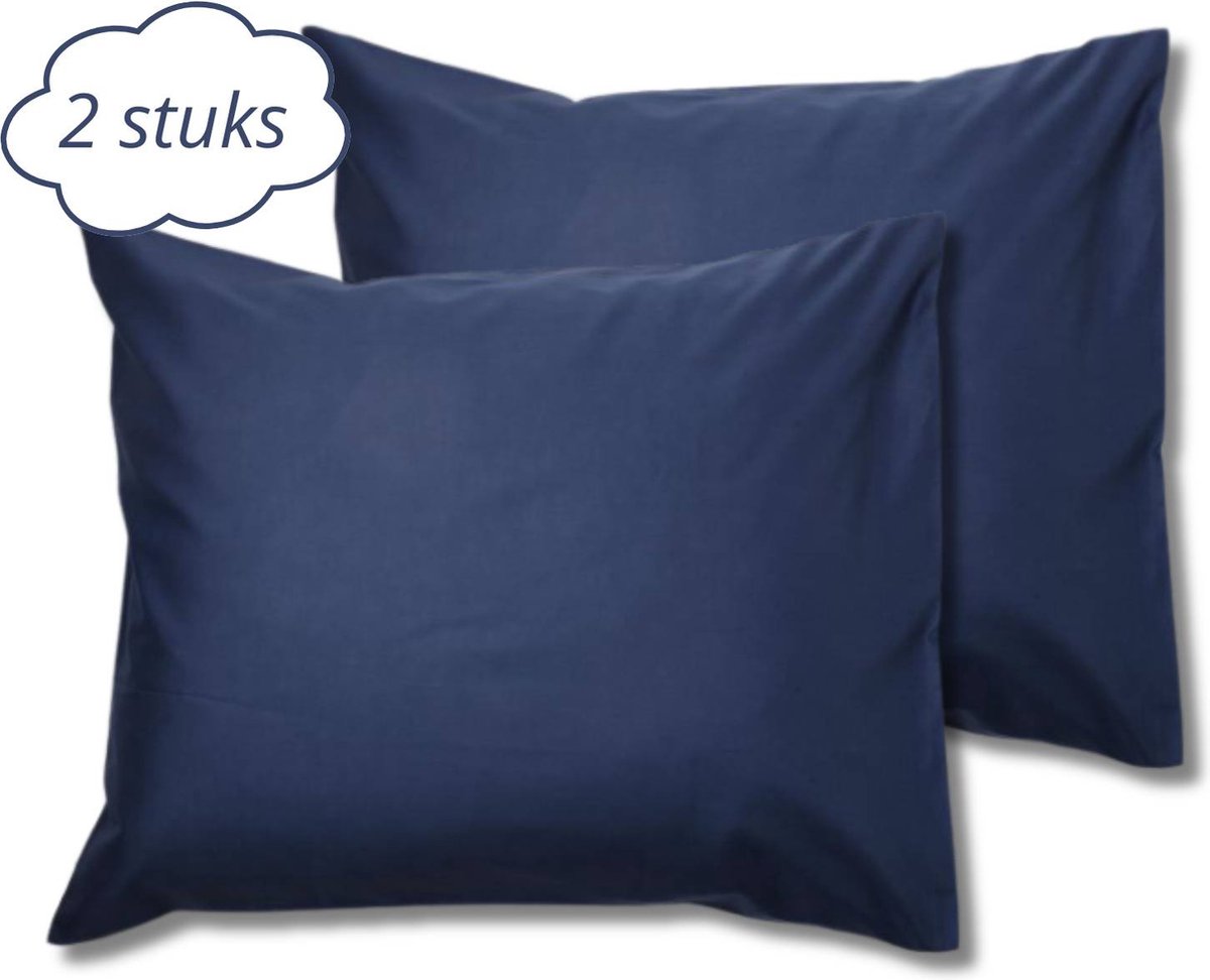 Droomtextiel Kussenslopen 60x70 cm Navy Blauw Set Van 2 Stuks - Hotelkwaliteit - 100% Hoogwaardige Katoen
