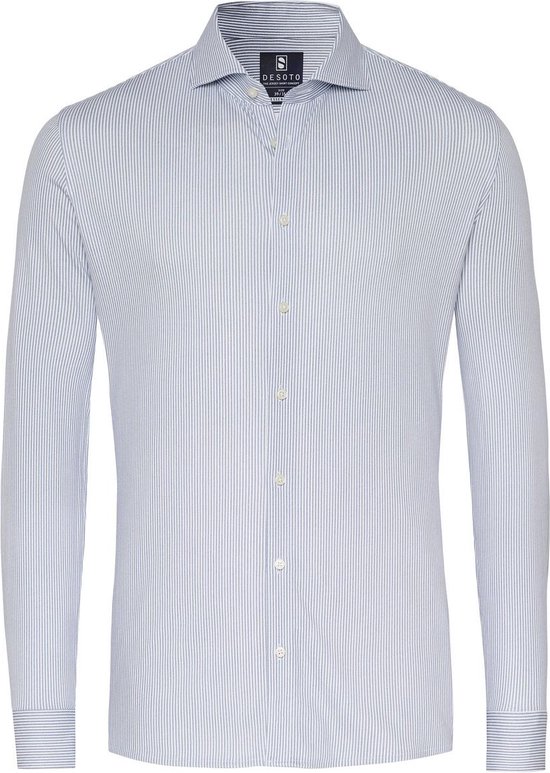 Desoto - Essential Overhemd Hai Piqué Strepen Blauw - Heren - Maat 44 - Slim-fit