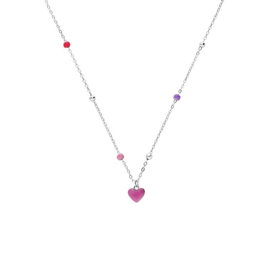 Lucardi Kinder Zilveren collier met roze hartje - Ketting - 925 Zilver - Zilverkleurig - 40 cm