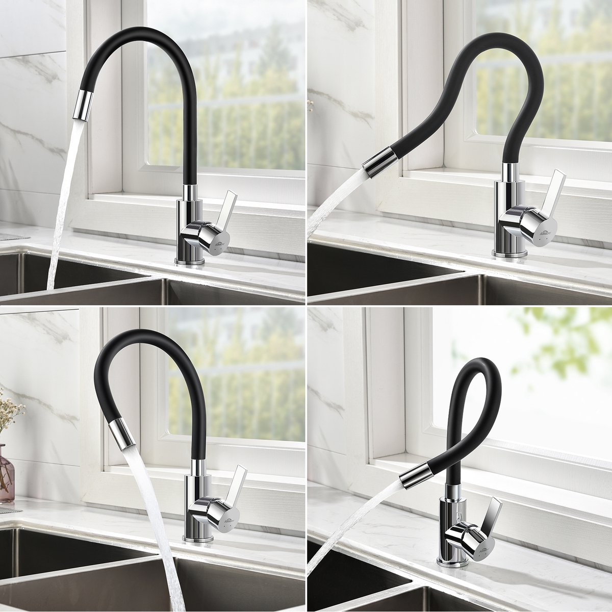 Auralum max Keukenkraan zwart Keukenkraan Met Flexibele Uitloop Hogedruk Keukenkraan 360° Draaibaar Keukenmengkraan Met Waterbesparende Perlator